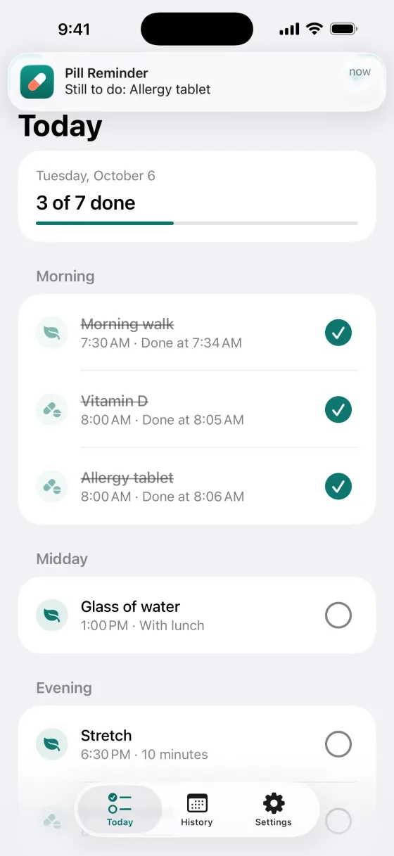 Medication follow-ups. One more reminder, only if it is unchecked.