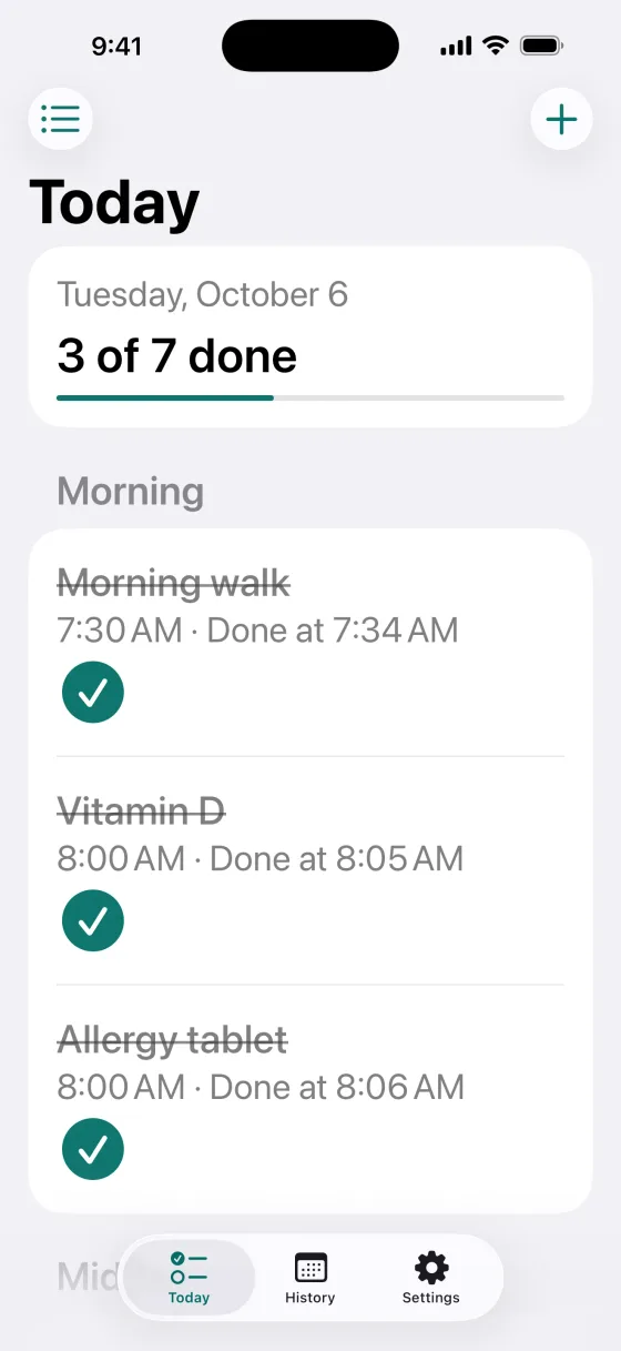 Easy to read with large text. Your list follows your text size setting.