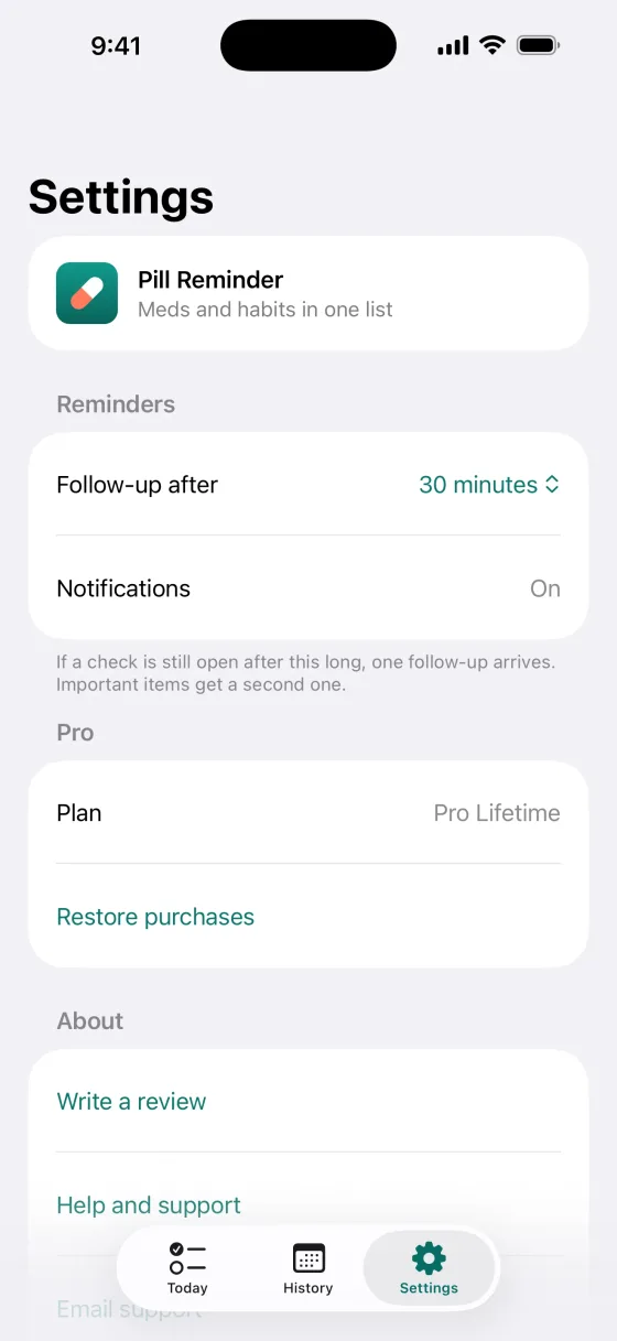 Choose when follow-ups arrive. After 15, 30 or 60 minutes.